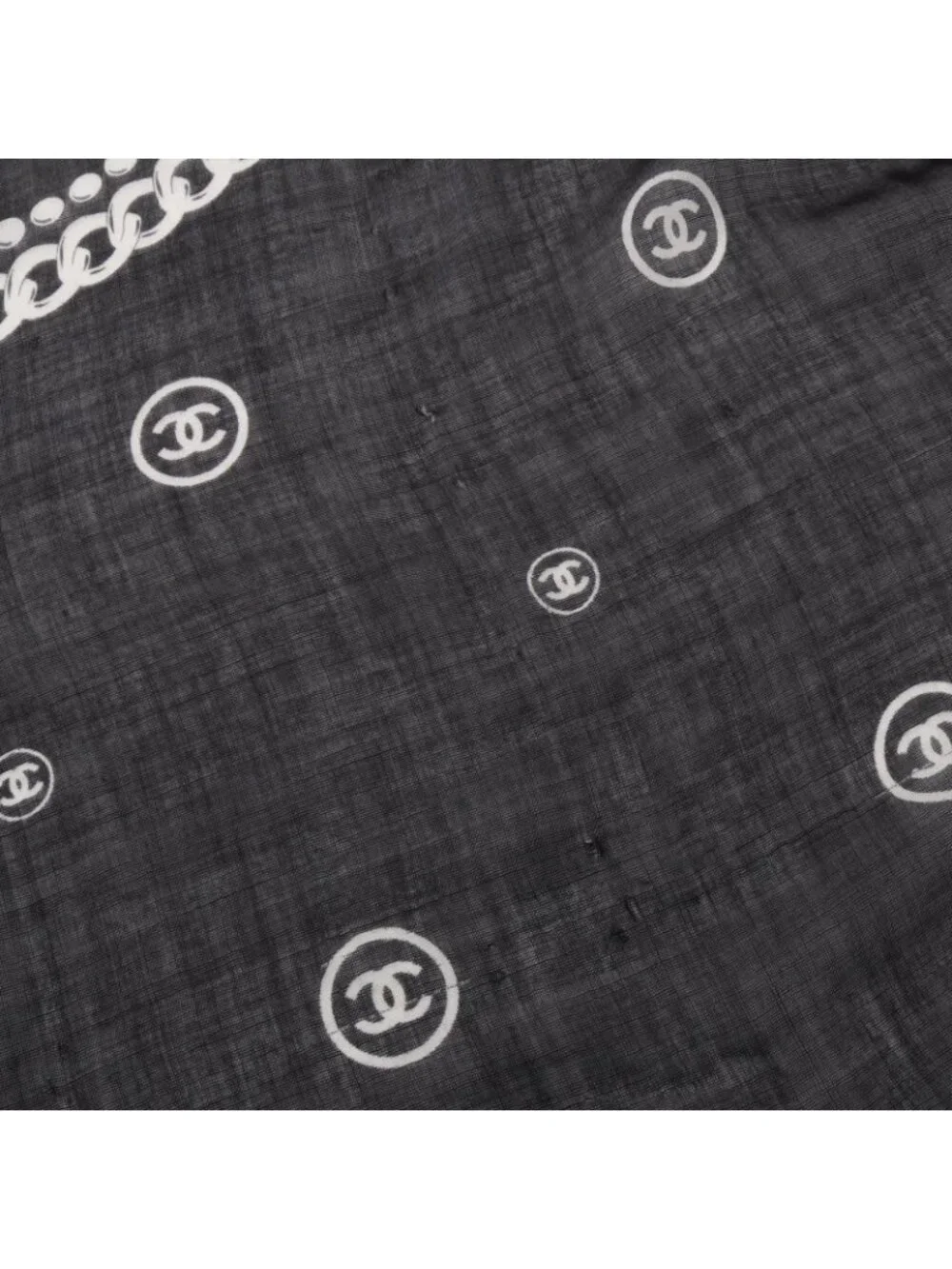 Chanel Shawl CC Logo Black Silk Scarf